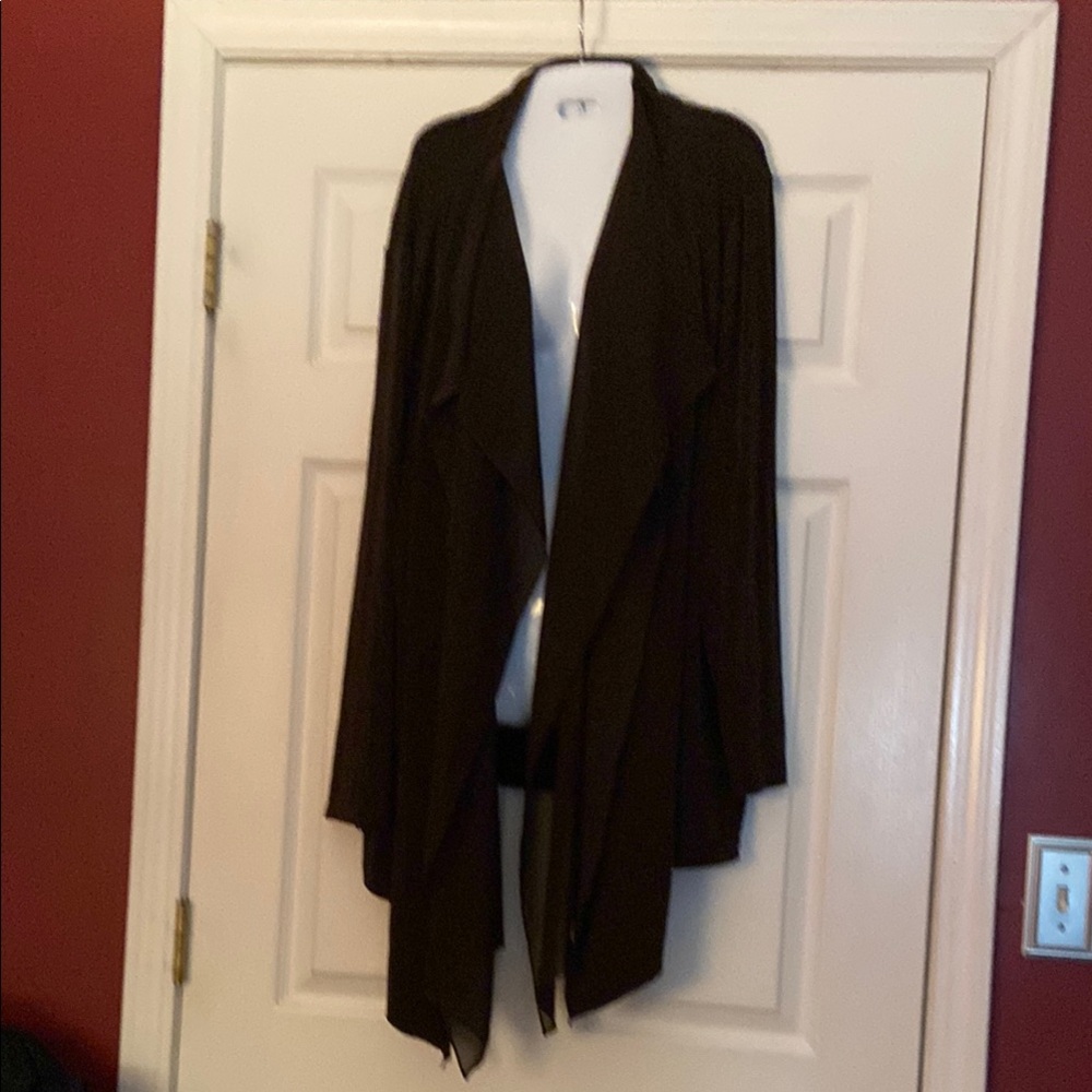 Chico's Brown Travelers Cardigan With Chiffon trim at front